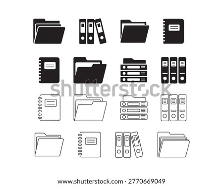 Office document management icons featuring folders binders and notebook files.