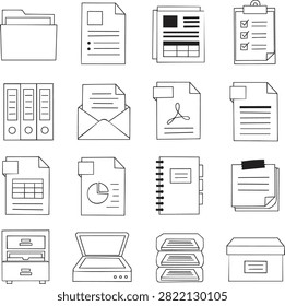 Office Document Management Outline Icon Collection for Business Workflow