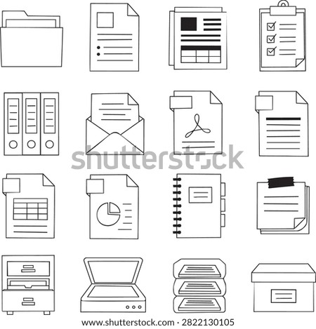 Office Document Management Outline Icon Collection for Business Workflow