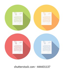 Office Document With Paper Clip Flat Style Design Icons Set