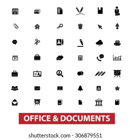 office, document, workplace, instruments concept isolated black icons, signs, illustrations on white background for web, application, internet