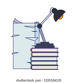 Office documents books and desk light