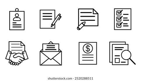 Office documents. Business contracts. 8 Business icons.