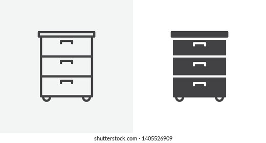 Office documents cabinet icon. line and glyph version, cupboard with three drawers outline and filled vector sign. linear and full pictogram. Symbol, logo illustration. Different style icons set