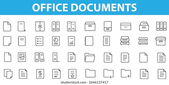 Office Documents Icons, PDF, DOC, Report, Folder, Checklist, Spreadsheet, and More – Editable Formats: EPS, JPG

