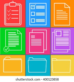 Office documents icons.Paper and folder icons set on white background