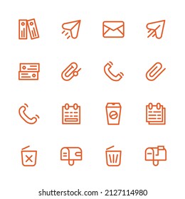 Office, documents and message outline icon. Business office things icon pack