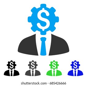 Office Dollar Gear Worker flat vector illustration. Colored office dollar gear worker gray, black, blue, green icon versions. Flat icon style for graphic design.