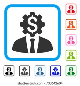 Office Dollar Gear Worker icon. Flat grey iconic symbol in a light blue rounded square. Black, gray, green, blue, red, orange color variants of Office Dollar Gear Worker vector.