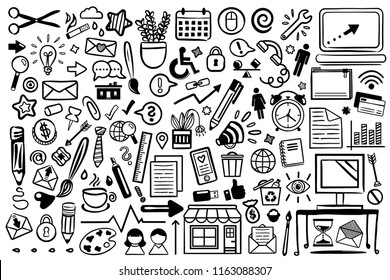 Office Doodle Icon Clip Art Set Hand Drawn Cute Graphics