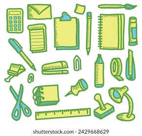 office doodle vector illustration blue and yellow