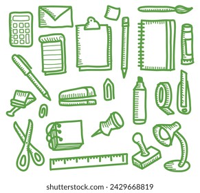 ilustración vectorial de garabato de oficina arte de línea verde