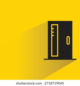 Icono de puerta de oficina con sombra sobre fondo amarillo