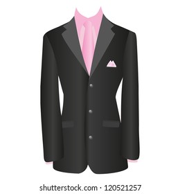 office dress, black jacket, shirt, tie, suit, vector illustration
