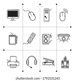 office electronics icon with outline style