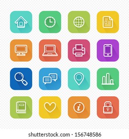 Office Element Flat Icons with Long Shadow - Vector illustration