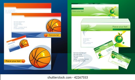 Office elements and accessories for Your company. Vector business set of secretarial things and supplies. Workplace with paper, folder and business card. Collection _9