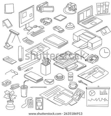 Office elements drawings, doodle style illustration, business illustration background

