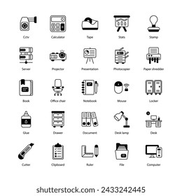 office elements icon set vector illustration editable stock.