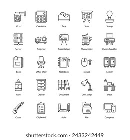 office elements icon set vector illustration editable stock.