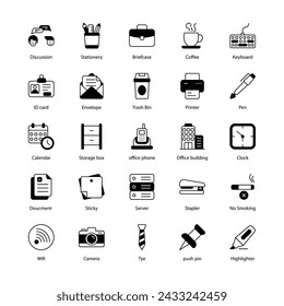 office elements icon set vector illustration editable stock.
