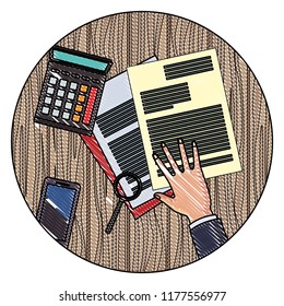 Office elements on desk scribble