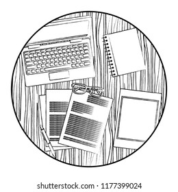 Office elements on desk sketch
