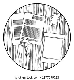 Office elements on desk sketch