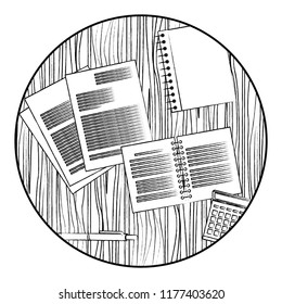 Office elements on desk sketch