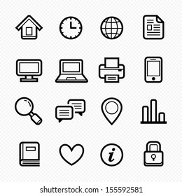 Office elements symbol line icon set on white background - Vector illustration
