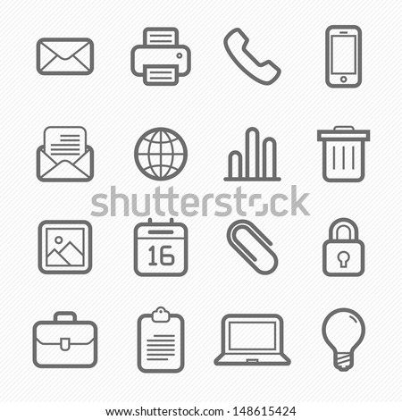 office elements symbol line icon set on white background vector illustration