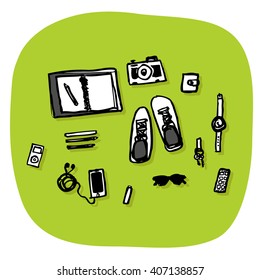 Office Elements for Workplace (doodle vector illustration)