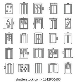 Office elevator icons set. Outline set of office elevator vector icons for web design isolated on white background