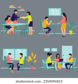Office Employe Work Together Pro Vector Illustration Business Character EPS  