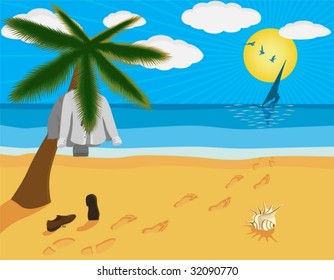 Office employee after the working day is engaged in windsurfing