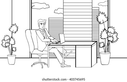 office employee. businessman. businessman. office cabinet. business. Line art doodling. the guy in the office. guy sitting.Business meeting.working environment.- modern vector illustration.