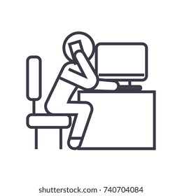 office employee calling in office linear icon, sign, symbol, vector on isolated background
