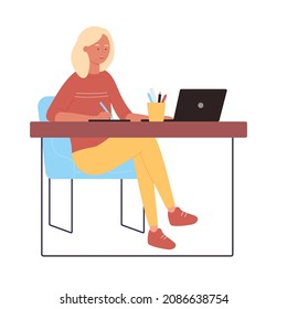 Office employee engaged in administrative work. Sedentary desk job including clerical duties flat vector illustration