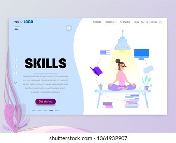 Office employee improves his skills homepage template for website or landing page.
