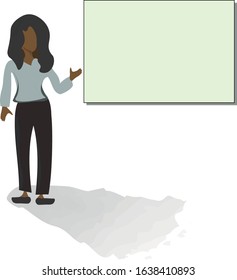 office employee makes presentation flat design. business. seller, speaker, professor, student, schoolgirl, broker. project protection, insert text. vector eps 10