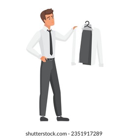 Office employee man choose shirt. Manager choose business outfit vector illustration
