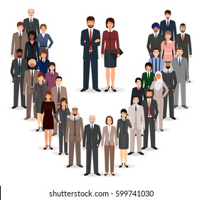 Office employee team standing together. Group of business characters. Teamwork concept. Flat vector illustration..