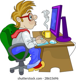 an office employee working overtime