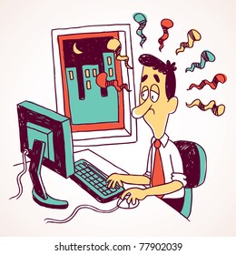 office employee working overtime