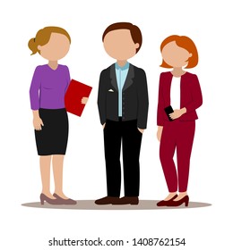 Office employees standing and talking. Vector illustration.