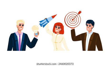 Vector de emprendimiento de oficina. lanzamiento de inicio, idea de líder, personaje de emprendimiento de oficina de capacitación joven. ilustración de dibujos animados planos de personas