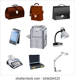 Office equipment collection, vector of equipment isolated.