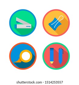 office equipment flat icon set, with circle color background, isolated on white background.