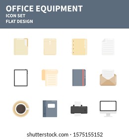 Office equipment flat icons. Office element icon set. Set of flat design concept icons for web, print, mobile application, etc.