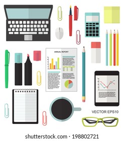 Office equipment flat set vector isolated